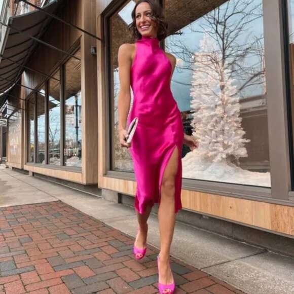 Amanda Uprichard Stanford Midi Dress in Dark Hot Pink Size M